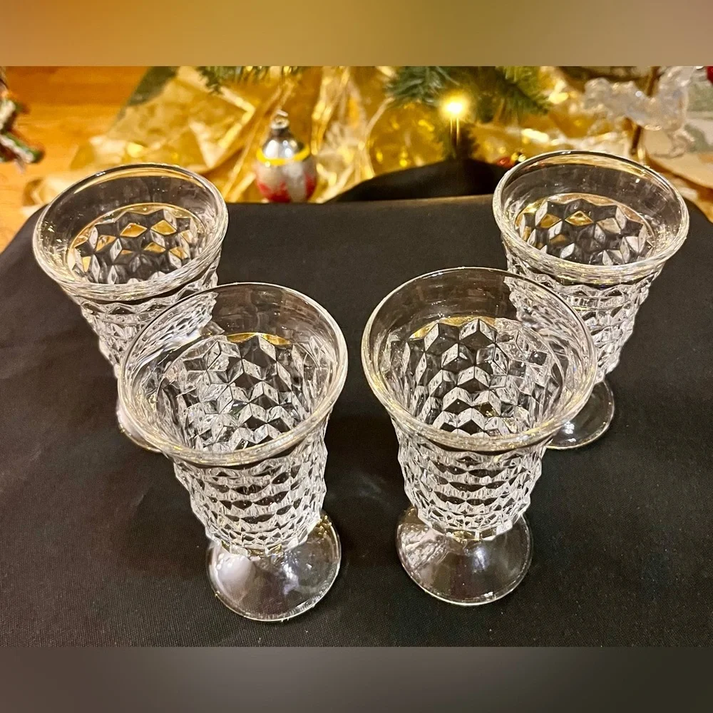 Fostoria American Clear Crystal Cubist Footed Juice Glasses Set of 4 MCM Vintage